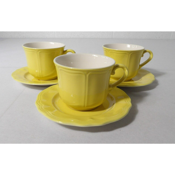 Vintage Federalist Ironstone Buttercup Tea Cup Saucers 4239 Set of 3 READ - Picture 2 of 16